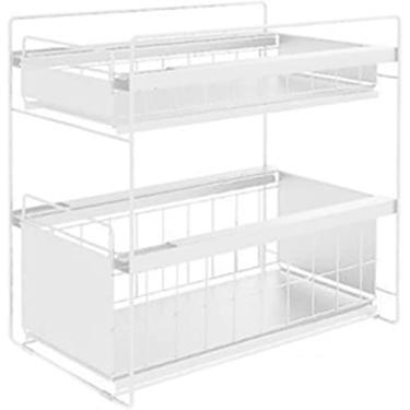 Imagem de Prateleira organizador para debaixo da pia com gaveta de armazenamento deslizante, estante organizador de armários removíveis de 2 níveis, cesta de armazenamento deslizante para bancada de