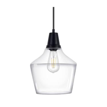 Imagem de Sylvania Luminária pendente de 23 cm com persiana de vidro transparente, altura ajustável, fio/acessórios incluídos, metal/preto fosco - 1 pacote (64095)