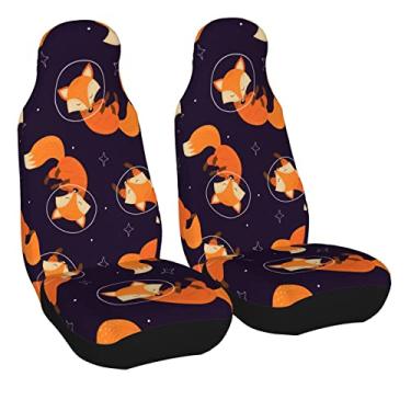 Imagem de Delerain Conjunto de capas de assento de carro com 2 peças, Fox in Space, protetor universal para assentos de carro dianteiros de veículos, adequado para a maioria dos carros, SUV e caminhões Sedan
