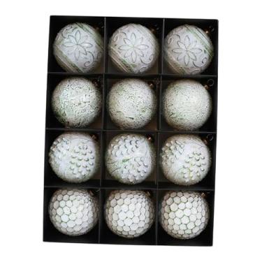 Imagem de Esquirla 12 peças de enfeites de bola de Natal de 8 cm, design vintage, presente atencioso, à prova de quebra, para guirlandas, decoração de árvore de Natal, Verde Branco
