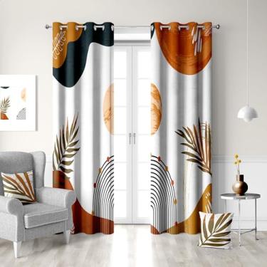 Imagem de Cortina de janela com plantas tropicais boho, folhas de meados do século, arte estética abstrata, cortinas com filtro de luz, cortinas com ilhós, isolamento térmico, para sala de estar, quarto, 2
