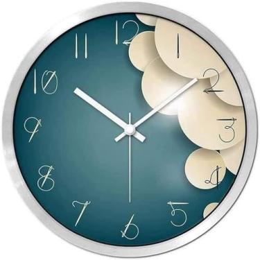 Imagem de WYUYIWH Relógio de parede arte moderna relógio de parede moderno relógio de parede moldura de metal capa de vidro sem tique-taque número quartzo operado por bateria para quarto sala de estar relógio