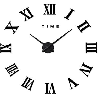 Imagem de 8SSAZZAT Relógio de parede grande relógio facial de espuma de quartzo decoração de casa adesivo de sala de estar relógio de parede retrô (cor: E, tamanho: um) (C um) (A um)