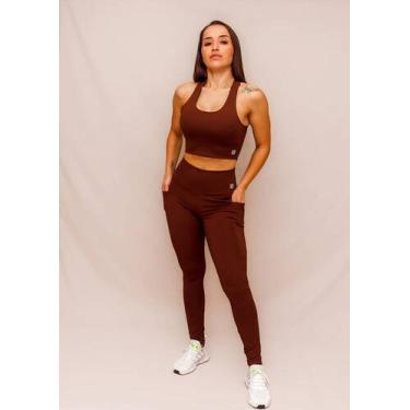 Imagem de Conjunto Legging Bolso + Top Decote U Confort - Coffe - Conforto e Est