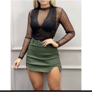 Imagem de Short Saia Feminina Fenda Lateral Bengaline com cinto - Amora mora , V