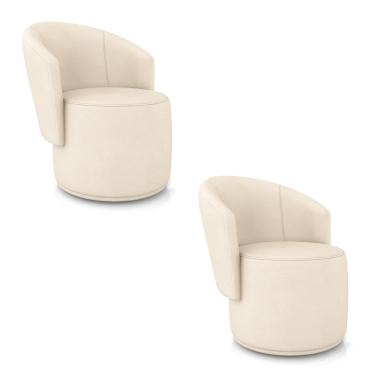 Imagem de Poltrona Decorativa Orgânica Fixa para Sala Kit 2 Malu Sintético Bege M11 - D'Rossi