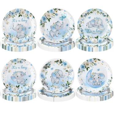 Imagem de Pratos de papel Funnymoom Elephant Baby Shower 18 cm 60 unidades