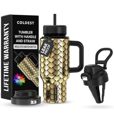 Imagem de Copo Coldest com alça e tampa de café - Copo 100% à prova de derramamento (3 tampas) - Copos isolados de aço inoxidável à prova de vazamento para mulheres e homens - Adequado para porta-copos - 680 g