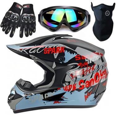 Imagem de SanQing Capacete De Motocross, Adulto E Juvenil, Integral Para Motocicleta, Quadriciclo, Mountain Bike Off-Road Downhill, Certificado Pela Dot, Conjunto 4 Peças (Preto, Cinza, Grande)