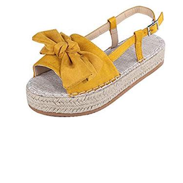 Imagem de Bigfanshu Sandálias femininas rasteiras sapatos de verão femininos peep bow chinelos casuais, Amarelo, 35 BR