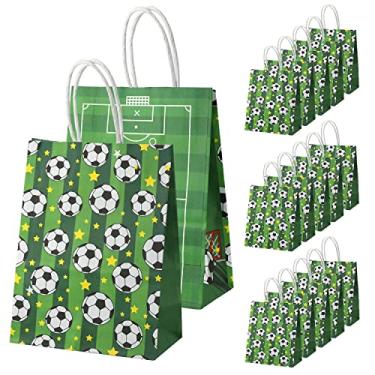 Imagem de 16 sacos de papel de lembrancinha de festa de futebol, sacos de festa temáticos de futebol com alças de guloseimas de futebol doces para adultos suprimentos (verde)