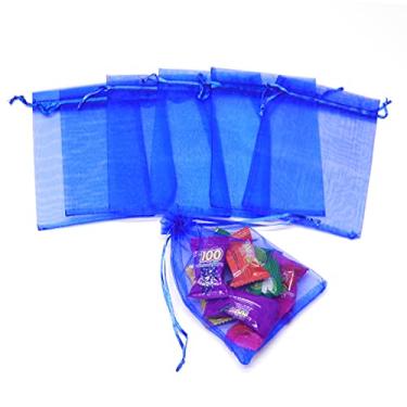 Imagem de 50 unidades de sacos de organza azul royal 10 x 15 cm, sacos de presente de festa de casamento com cordão, sacos de lembrancinha de chá de bebê, joias de malha, bolsas de doces