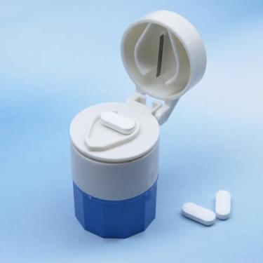 Imagem de Organizador de comprimidos com divisor de pílulas, cortador diário de comprimidos para comprimidos pequenos ou grandes, estojo de medicamentos portátil fofo suporte para dispensador de vitaminas para