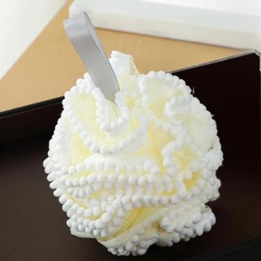 Imagem de Esponja de banho de tamanho grande, bola de chuveiro de uso duplo, espuma ultramacia e bucha esfoliante para cuidados diários com a pele, acessório de banheiro, branco
