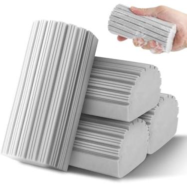 Imagem de Esponja úmida e limpa, pacote com 4 esponjas mágicas, pano de limpeza doméstica reutilizável para persianas, vidro, rodapés, radiadores, ranhuras de trilho de janela (cinza)