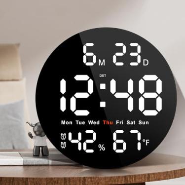 Imagem de Brauthon Relógio de parede digital de 10 polegadas com tela grande, relógio de parede elétrico de LED com controle de remoção, data, alarmes, temperatura, regulador de intensidade automática
