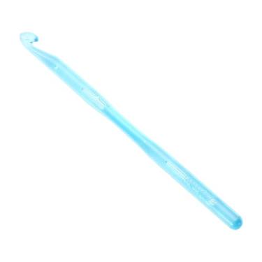 Imagem de Ganchos de crochê 7 mm Agulha de tricô ergonômica de plástico colorido transparente para bricolagem de fio de crochê, cobertor de tapete, azul claro