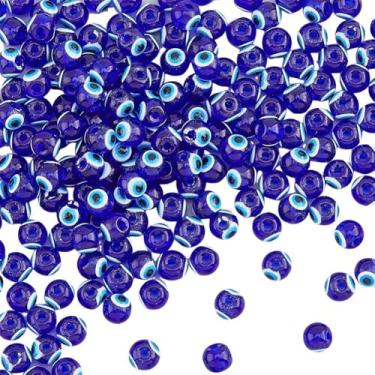 Imagem de 6 mm Cerca de 250 peças contas de vidro olho turco olho turco contas espaçadoras redondas soltas feitas à mão pingentes pintados para fazer brincos faça você mesmo colar pulseira