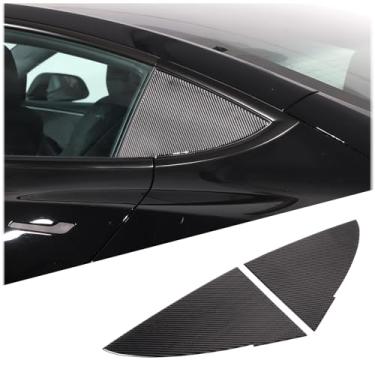 Imagem de Aotumcer Capa de painel de vidro triângulo traseiro compatível com 2023 2024 2025 2026+ Tesla Model 3 acessórios carro macio envoltório de fibra de carbono protetor de arranhões decoração decalque
