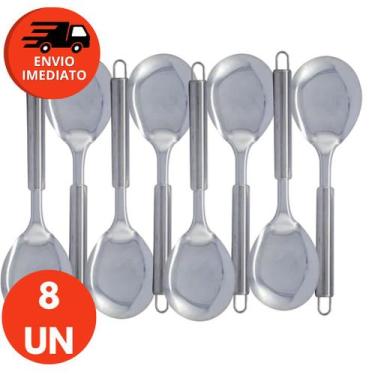 Imagem de Kit Colher De Servir Arroz Pequena 26cm Inox Colherão Cabo Tubular Res