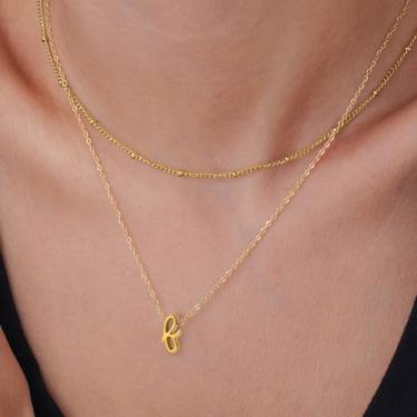 Imagem de Colar com pingente de inicial personalizado com iniciais a-z, corrente de camada dupla, comprimento ajustável de 36 + 40 + 5 cm, minimalista para mulheres, 14+2in/16+2in, Aço inoxidável, Sem Pedra