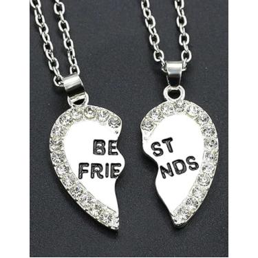 Imagem de Colar decorativo de duas pétalas de zircão brilhante de prata criativo para melhores amigos corrente de clavícula feminina casual desgaste acessórios de joias presente para amigos