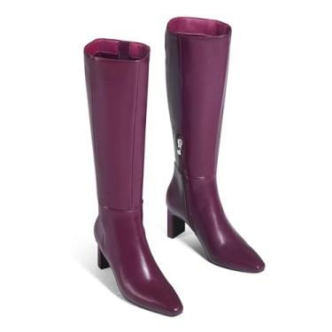 Imagem de GENSHUO Botas de cano alto com zíper lateral no joelho, Vermelho vinho fosco, 40