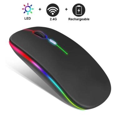 Imagem de Mouse Recarregável Wireless Silencioso RGB E-1200 Preto