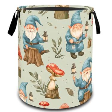Imagem de VODRM Cesto de lavanderia floresta de cogumelo gnomo, cesto organizador de brinquedos para crianças e adultos, cesto de armazenamento impermeável de tecido Oxford para quarto, banheiro, decoração de