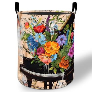 Imagem de Cesto de roupa floral para piano, 50 x 40 cm, música vintage, dobrável, impermeável, Oxford, balde de armazenamento para quarto, quarto de bebê, decoração de berçário, caixas organizadoras de