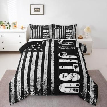 Imagem de Manfei Conjunto de edredom de Jiujitsu, tamanho casal, estampa da bandeira americana, 3 peças, tema esportivo de judô japonês para todas as estações, decoração de quarto de crianças e adolescentes, 2