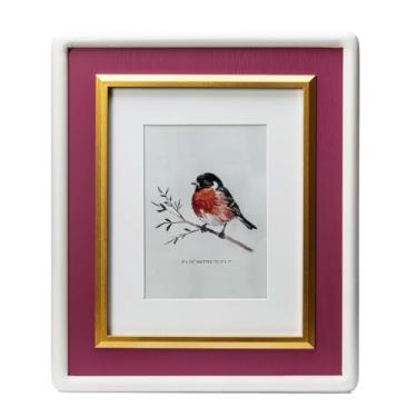 Imagem de ibalux Moldura de 20 x 25 cm, acabamento branco, roxo e dourado, madeira de pinho com vidro verdadeiro, fosco para 13 x 18 cm, vertical e horizontal para pendurar na mesa ou na parede