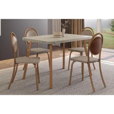 Imagem de Sala de Jantar Completa Stellar 1598 Aço c/ Tampo Madeirado 120x80cm e