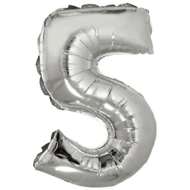 Imagem de Decoração Festa Balão Metalizado Número Prata Com 40Cm Com Canudo Silver Festas (Numero 5)