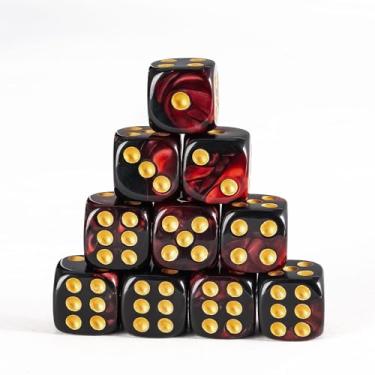 Imagem de Poludie 10 PCS D6 dice 16mm Acrylic 6 Sided Dice Game Dice for RPG MTG DND Dice Table Games and Board Games,with Leather Dice Bag.(Red and Black)