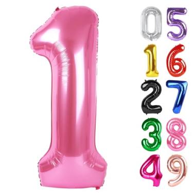 Imagem de Balão rosa número 1 de 101 cm, balão de 1º aniversário para decoração de primeiro aniversário de bebê, meninos e meninas, suprimentos de festa rosa brilhante
