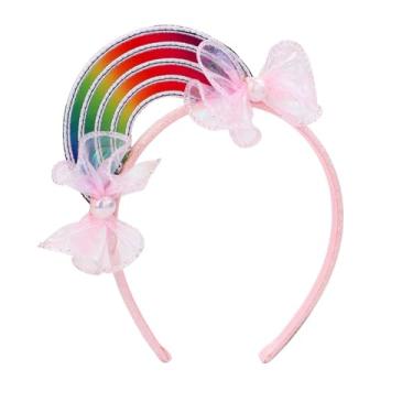 Imagem de ZOONAI Linda faixa de cabeça arco-íris, laço doce, faixa de cabeça para festa de Natal, acessórios de cabelo (arco-íris)
