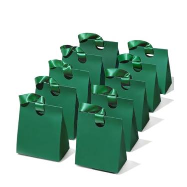 Imagem de Vitalizart Sacos de presente de papel com alças de fita conjunto de 10 sacos verdes reutilizáveis para embrulho de presente meninas crianças aniversário chá de panela lembrancinhas doces Natal 15 x 9