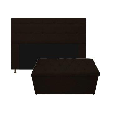 Imagem de Kit Cabeceira Calçadeira Baú Estofada 160cm Queen Marrom