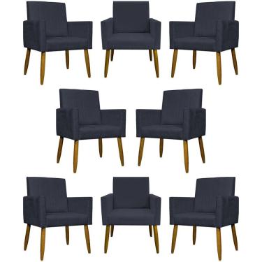 Imagem de Kit 8 Poltronas Decorativas Mari Pé Palito Castanho - Preto Suede