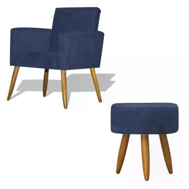 Imagem de Kit Poltrona Decorativa Nina C/Puff Redondo- Azul Marinho