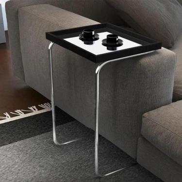 Imagem de Mesa De Apoio P- Sofá Bandeja Espelhada Laca Preta Base Cromada Preto