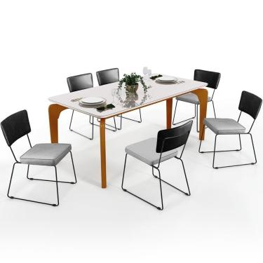 Imagem de Mesa Capri 160cm Off White Com 6 Cadeiras B05 Preto Cinza