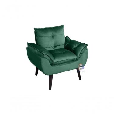 Imagem de Poltrona/cadeira Decorativa Glamour Veludo Verde Com Pés Quadrado Verde