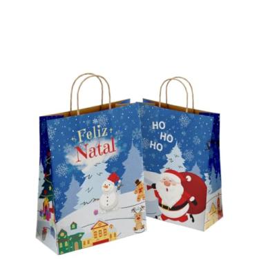 Imagem de Sacola Papel Kraft Natal Papai Noel (Azul, Vermelho ou Verde) 10 unidades sacola kraft(Natal Azul)