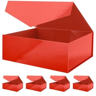 Imagem de ROSEGLD 5 caixas de presente extragrandes 49 x 40 x 17 cm, caixas de presente magnéticas vermelhas gigantes com tampas para presentes, caixas de proposta de dama de honra (vermelho brilhante)
