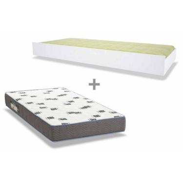 Imagem de Colchão Solteiro D33 Ortobom + Cama Auxiliar Teen Aquarela Branco
