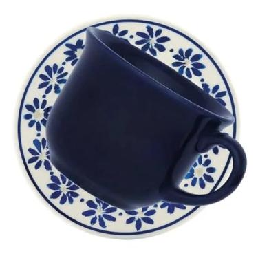 Imagem de Xí­cara para Chá com Pires Margaridas em Cerâmica 200ml - Biona