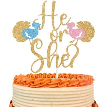 Imagem de Gold Glitter He or She Cake Topper, Pink or Blue We Love You, Turkey Baby Shower Gender Reveal Party Decorations Supplies for Baby Girls