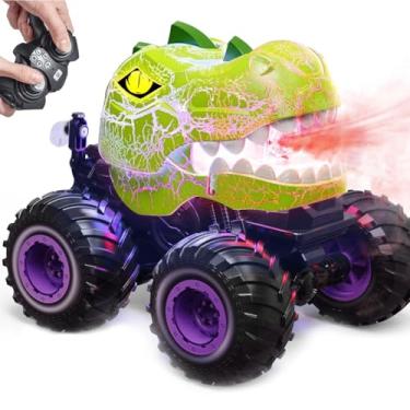 Imagem de Carrinho de Controle Remoto Dinossauro, 360° Rotação, Spray de Água, Luzes & Música, 2.4GHz Todo-Terreno - Presente para Crianças 3-12 Anos